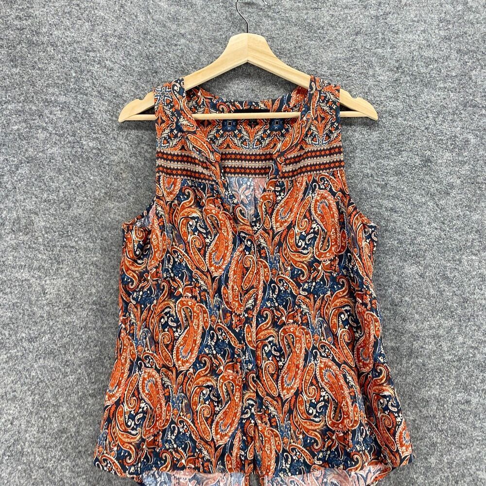 Sanctuary Blouse Women S Small Orange Paisley V-Neck Sleeveless Wide Strap - Picture 3 of 8